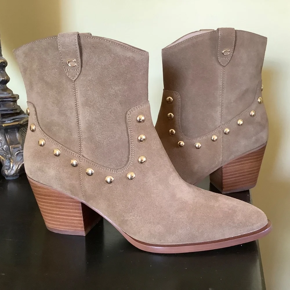 Coach Pauline Suede Bootie Western Style Coconut SZ 9 NWOT